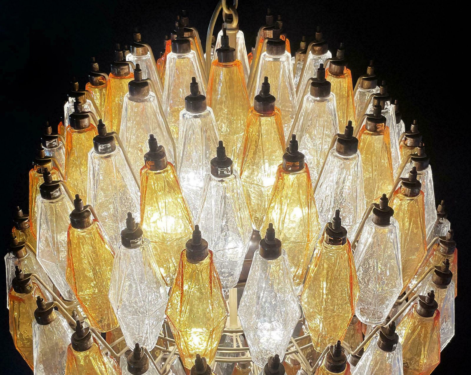 photo buy Gorgeous Spherical Murano Poliedri Chandeliers 140 Amber And Clear Poliedri