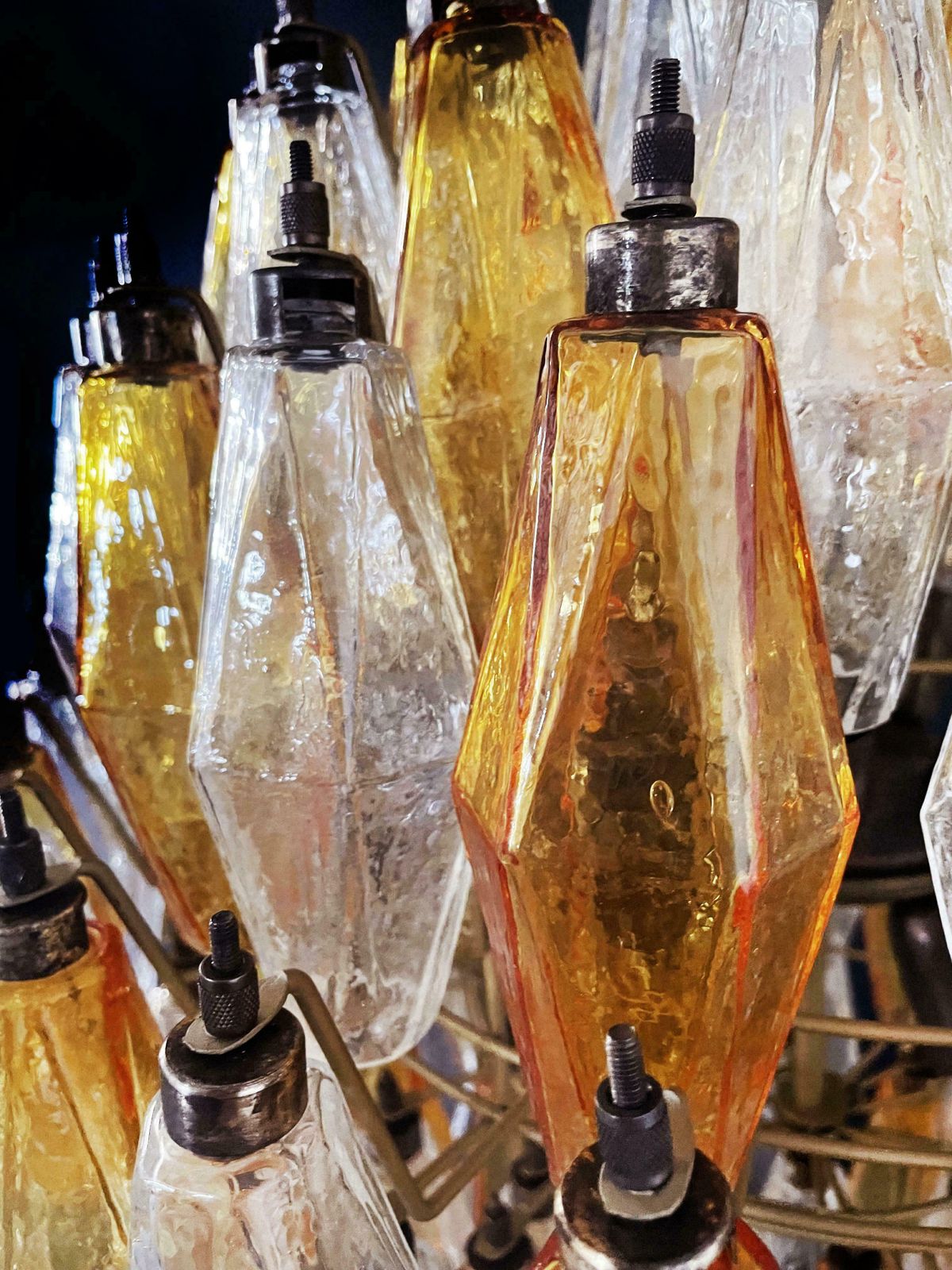 photo vintage Gorgeous Spherical Murano Poliedri Chandeliers 140 Amber And Clear Poliedri