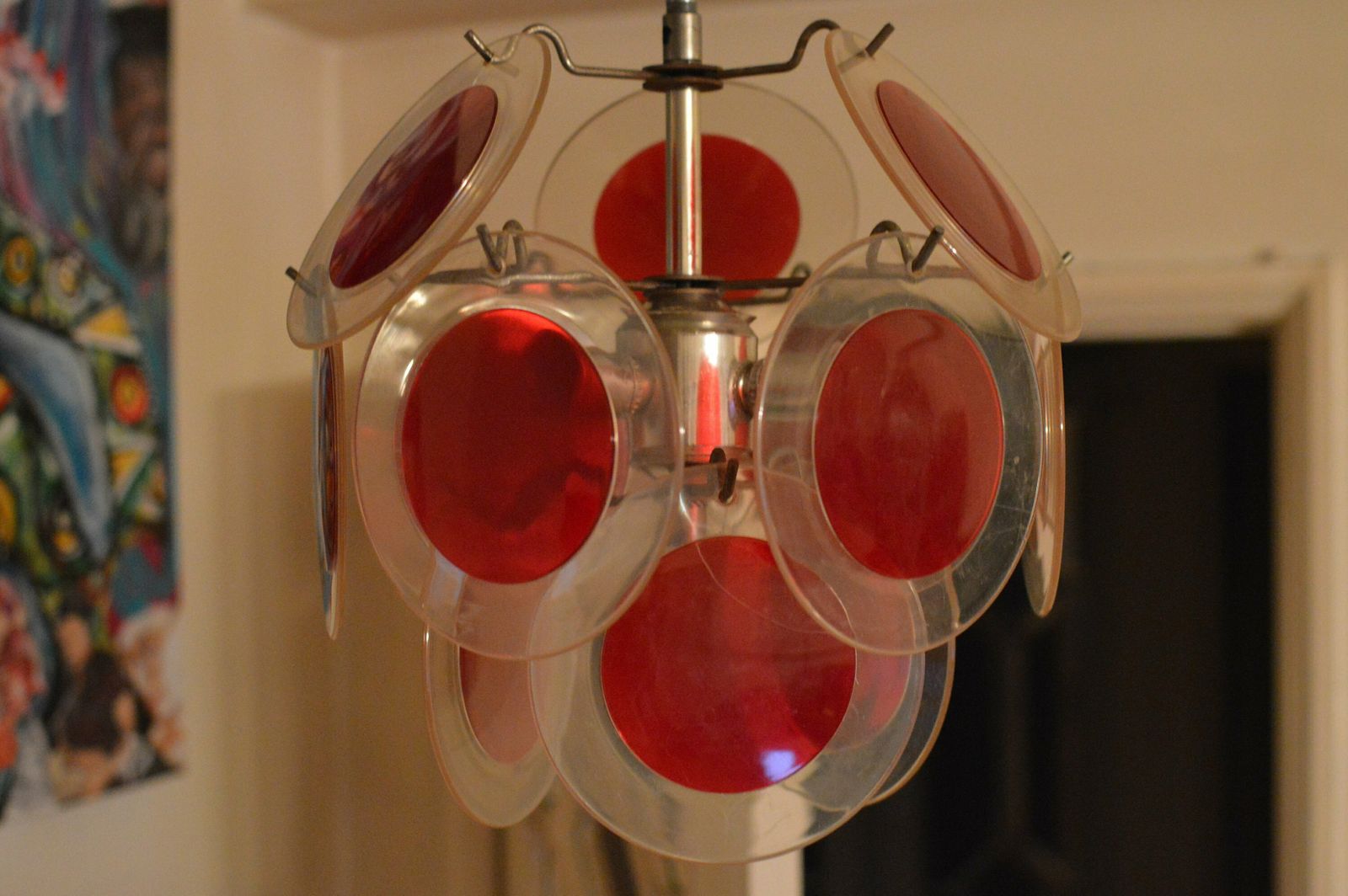 photo for sale Vintage Plexiglass Yellow Discs Vistosi Era Chandelier, 1960s