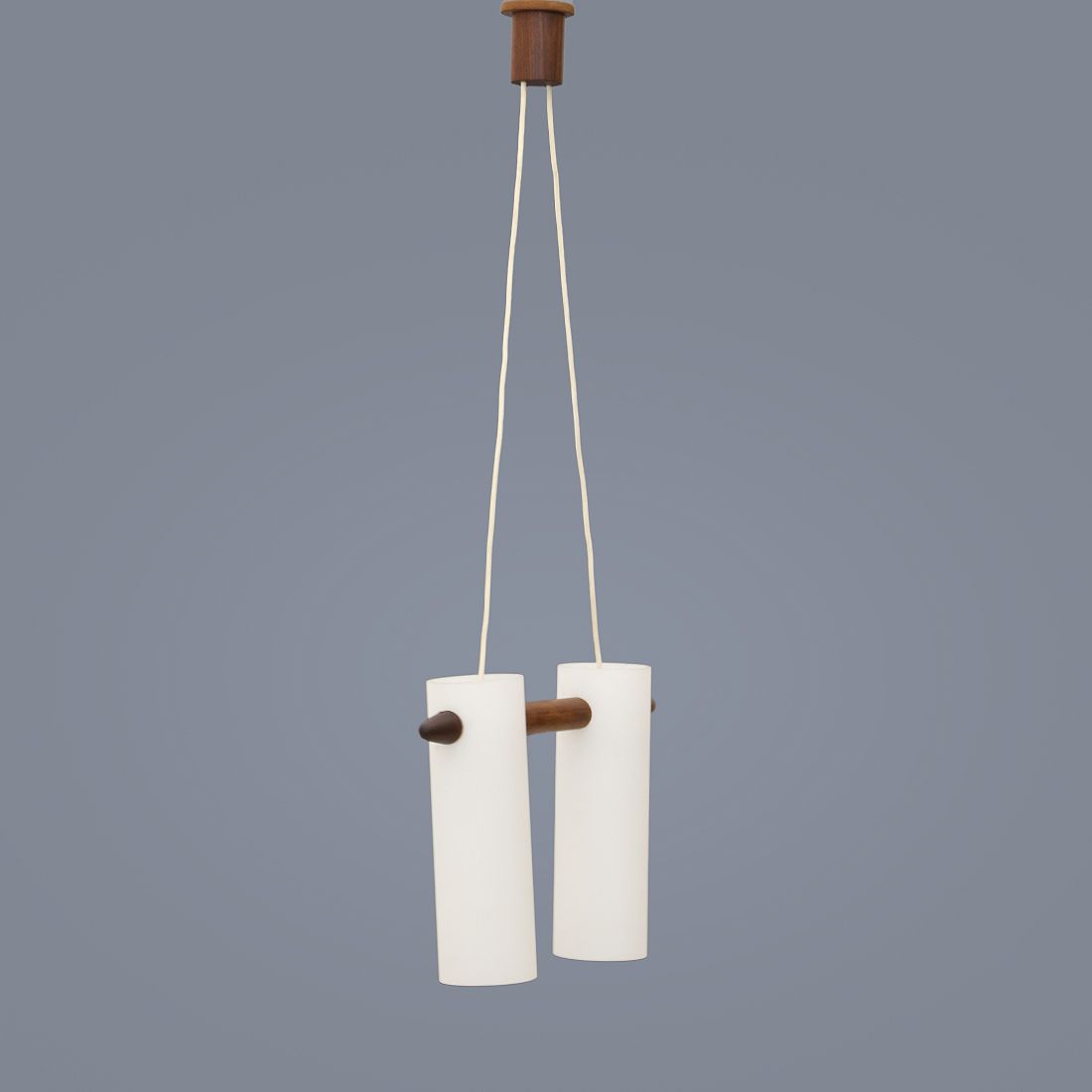 Opaline Glass And Teak Chandelier By Uno & östen Kristiansson For Luxus, 1960s photo for sale