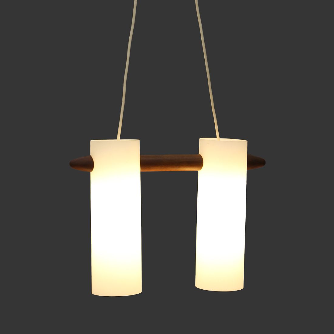 Lighting Opaline Glass And Teak Chandelier By Uno & östen Kristiansson For Luxus, 1960s photo
