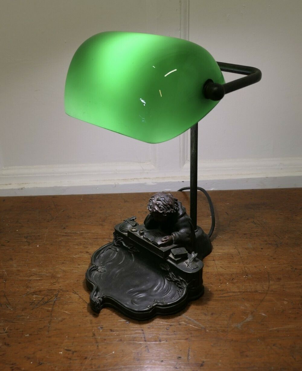 Green Glass Banker’s Desk Lamp photo Lighting