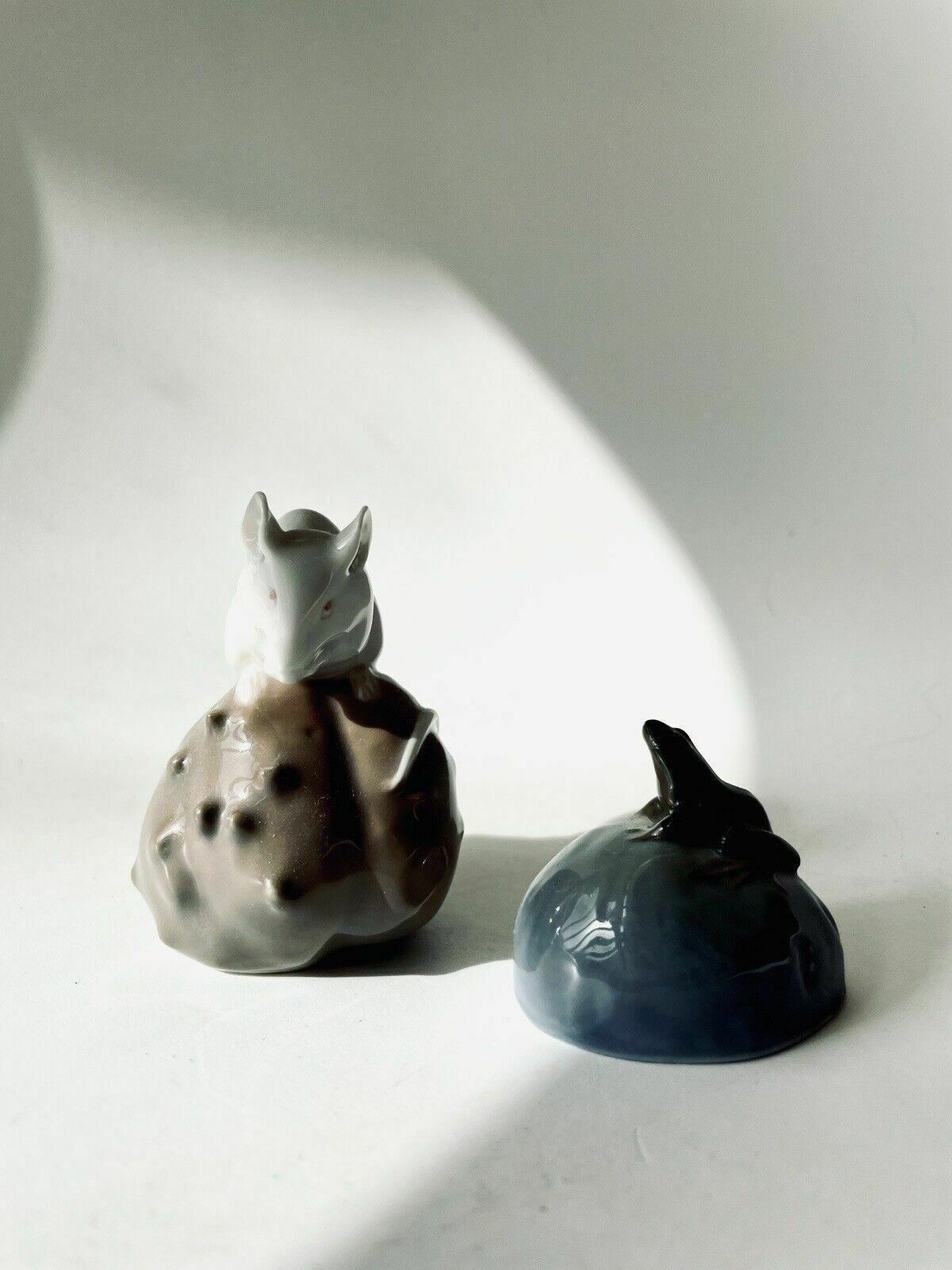 photo buy Royal Copenhagen Porcelain White Mouse On A Chestnut & Frog On A Stone Figurines