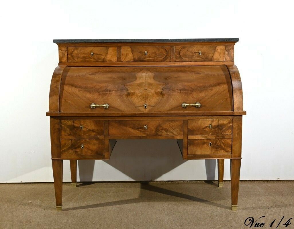 Important Property Cylinder Desk In Walnut, Directoire Period – Early 19th Century photo vintage