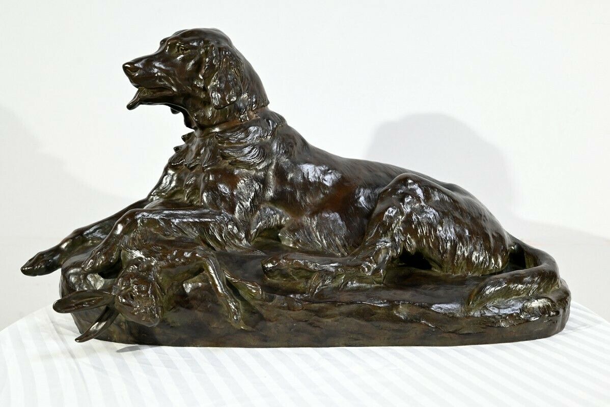 Bronze “The Dog With The Hare”, Signed Je. Masson – Early 20th Century