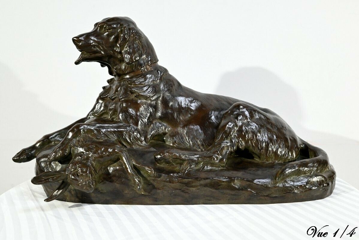 Bronze “The Dog With The Hare”, Signed Je. Masson – Early 20th Century photo 3858.3467742599996