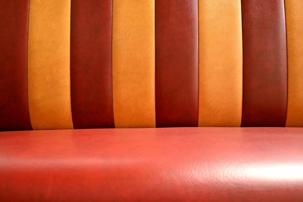 Furniture Pair Of Faux Leather Bistro Benches – 1970 photo