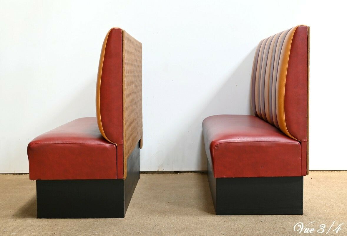 photo vintage Pair Of Faux Leather Bistro Benches – 1970