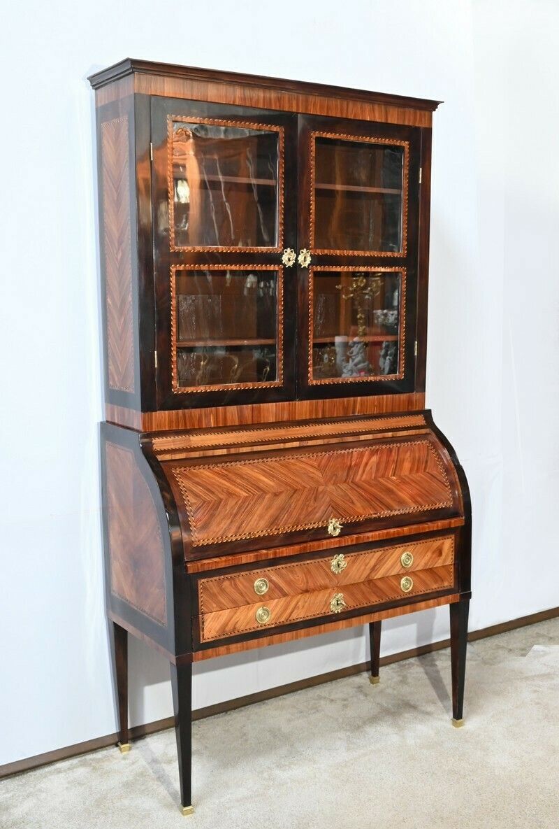 Exceptional Cylinder Desk Showcase In Precious Wood – Late 18th Century photo for sale