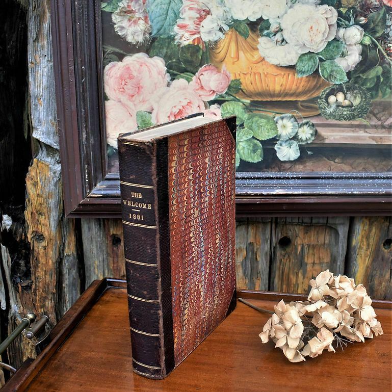Antique 1881 The Welcome Monthly Magazine Chronical Half Leather Bound Book photo Home Decor
