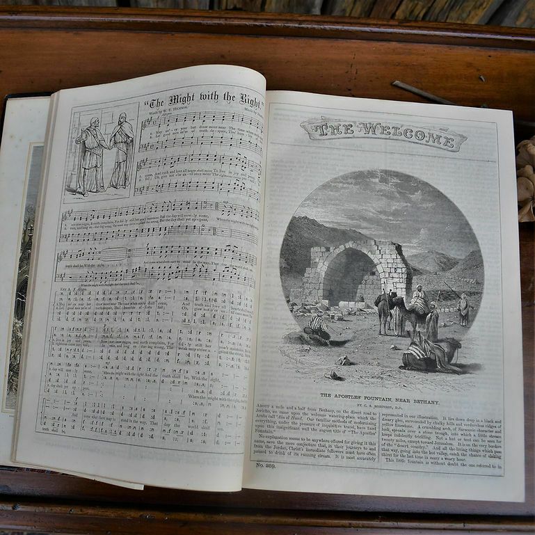 Antique 1881 The Welcome Monthly Magazine Chronical Half Leather Bound Book photo vinterior