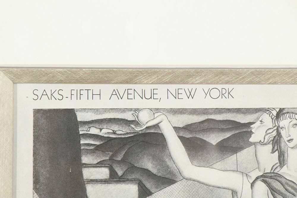 Art Deco Framed Advertising Print For Saks Fifth Avenue C.1930 photo furniture