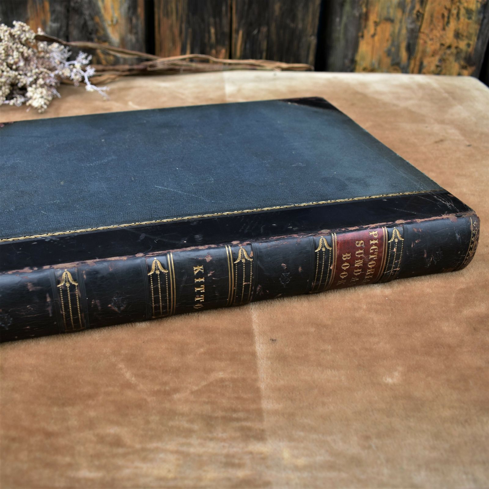 photo furniture Antique 1873 Pictorial Sunday John Kitta Illustrated Prints Half Leather Book