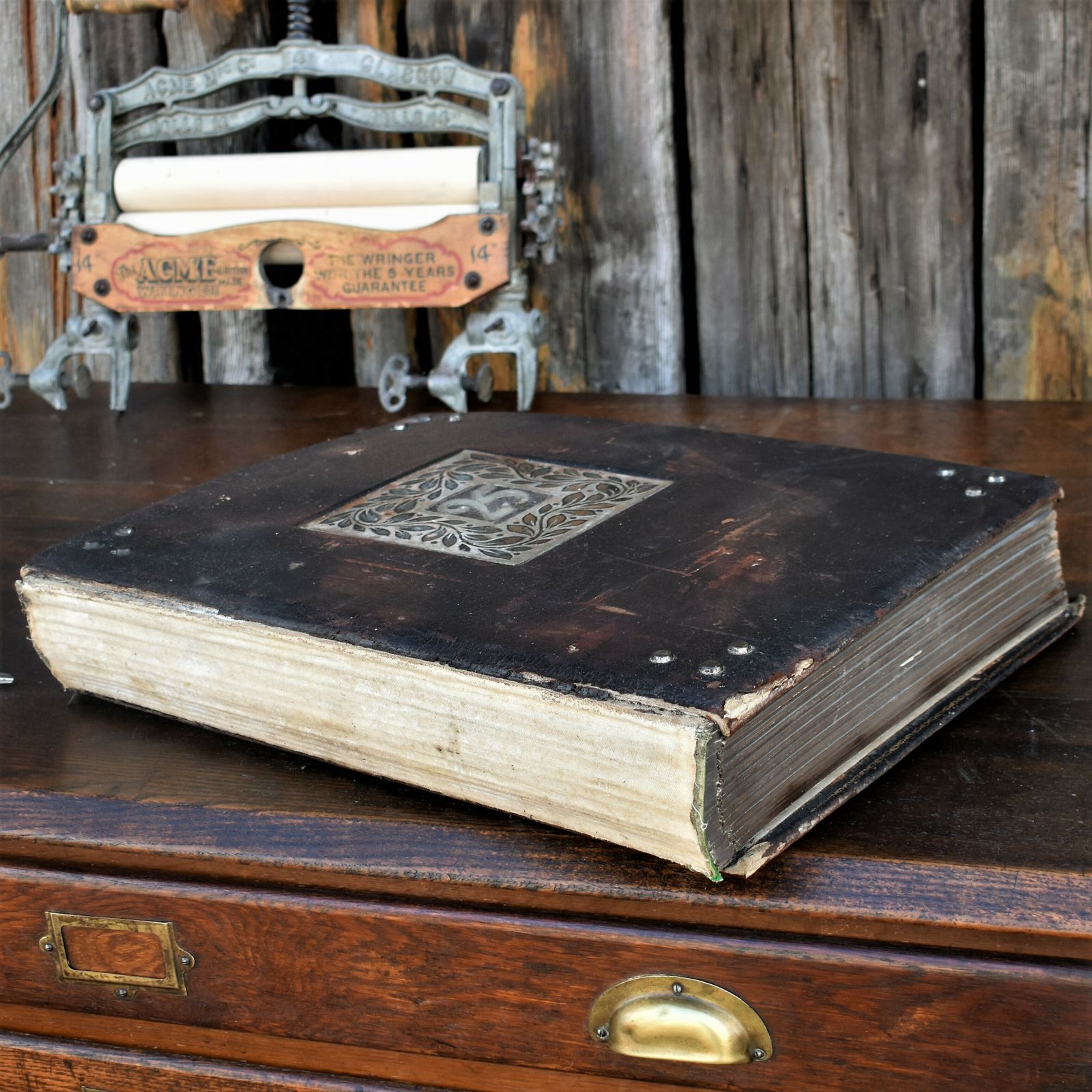 Home Decor Antique Rare 1914 Max Franke Mannesmann Metal Comp. Germany Leather Photo Album photo