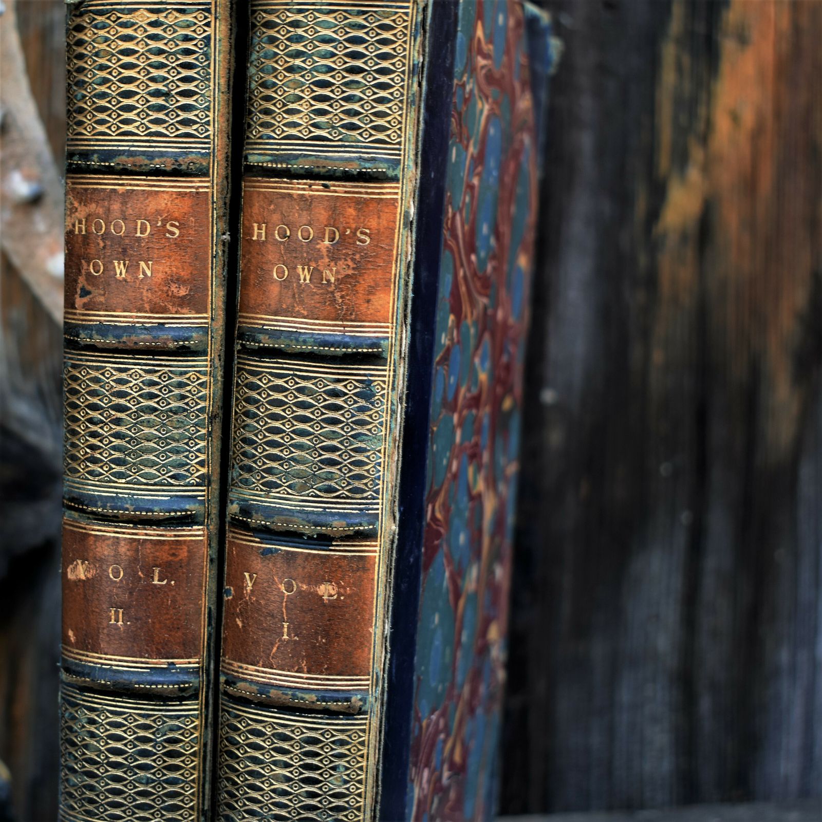 Antique 1873 Hoods Own Laughter From Year To Year Leather Bound Books Two Vol photo furniture