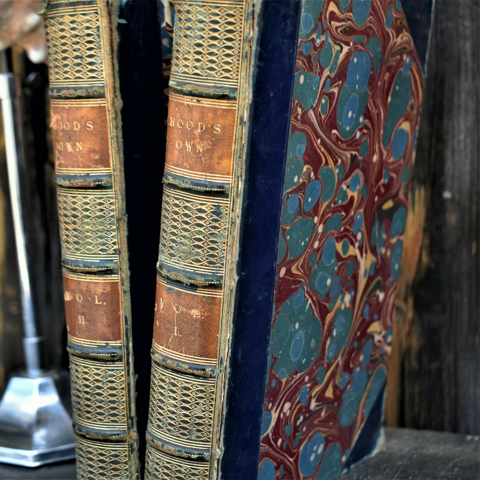 Antique 1873 Hoods Own Laughter From Year To Year Leather Bound Books Two Vol photo Home Decor