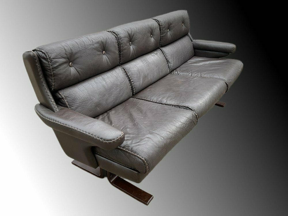 Mid Century Swedish 3 Seater Leather Sofa By Arne Norell, 1970s photo vinterior