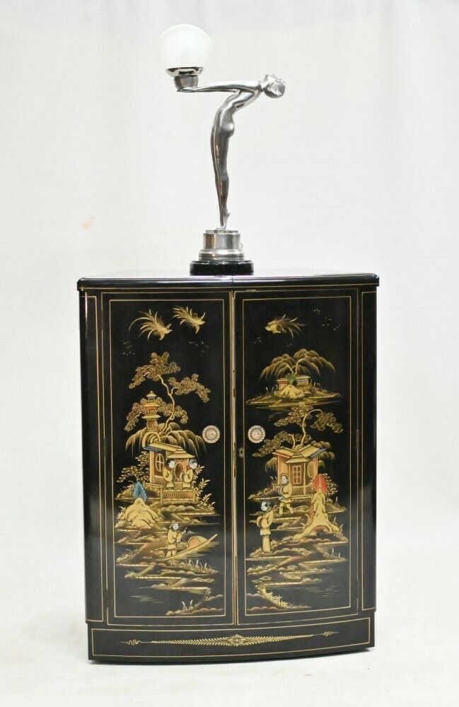 Art Deco Drinks Cabinet Lacquered Chinoiserie Cocktails photo for sale