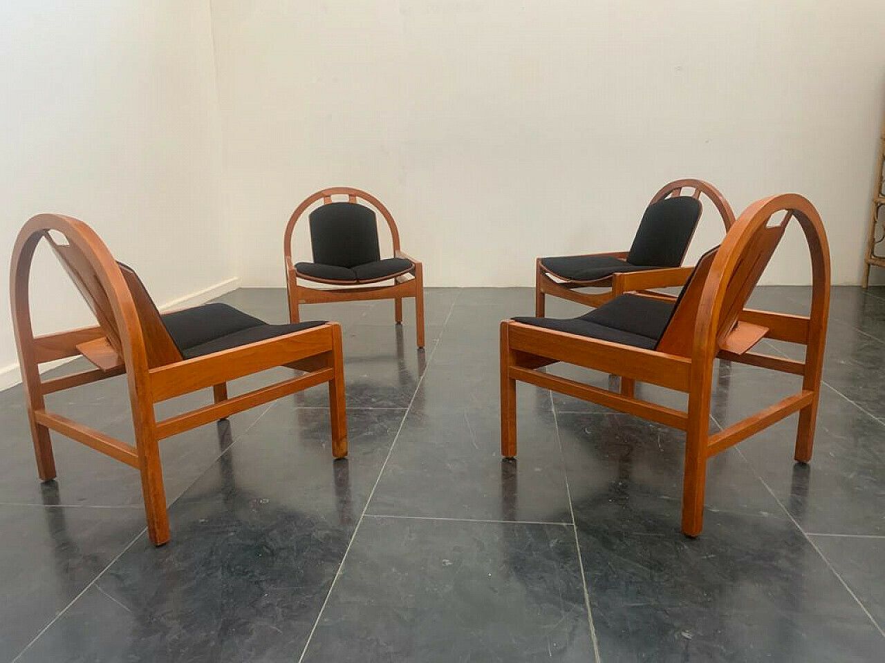 photo furniture 4 Argos Armchairs In Beech And Black Fabric By Baumann, 1980s