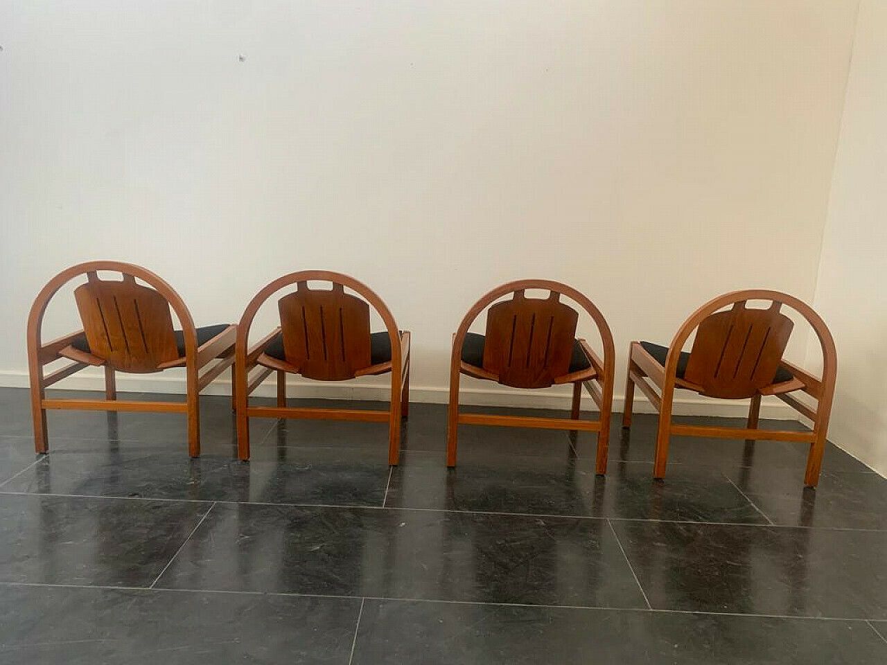 2679.0 4 Argos Armchairs In Beech And Black Fabric By Baumann, 1980s photo