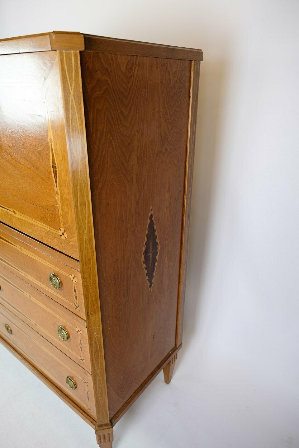 Secretary In Elm Wood With Intarsia Of Fruit Wood & Brass Handle From 1810s photo furniture