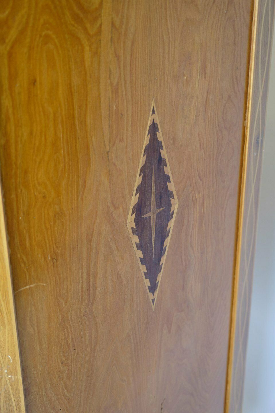 Secretary In Elm Wood With Intarsia Of Fruit Wood & Brass Handle From 1810s photo for sale