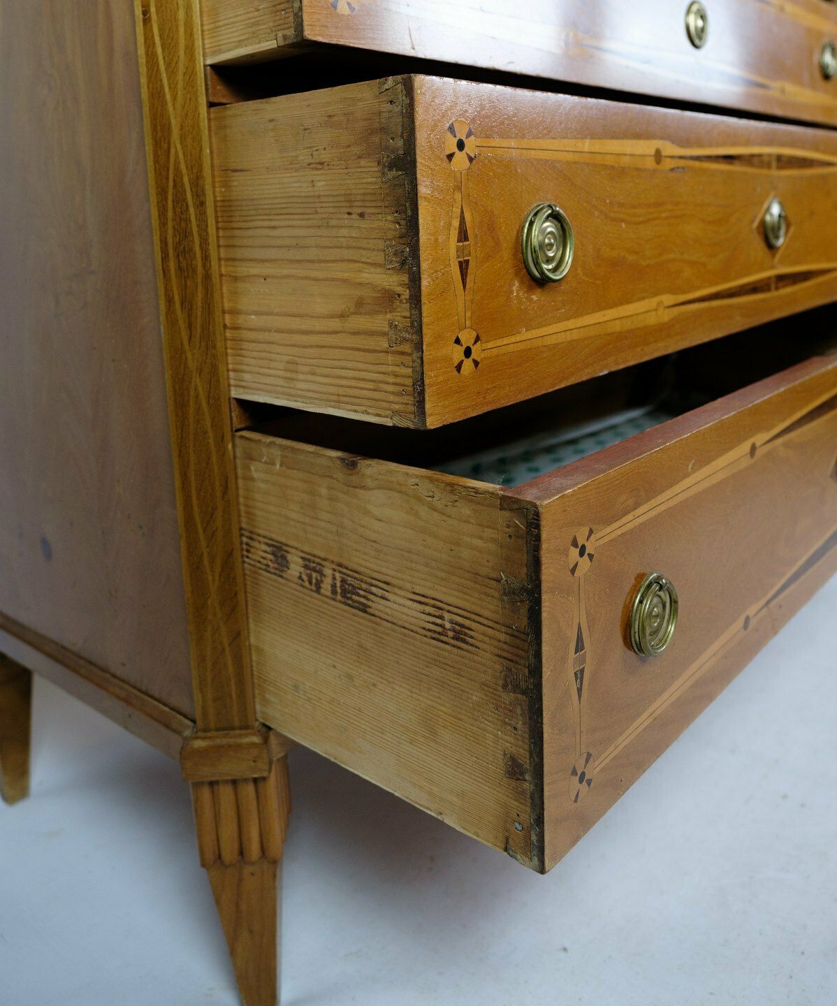 Secretary In Elm Wood With Intarsia Of Fruit Wood & Brass Handle From 1810s photo vinterior