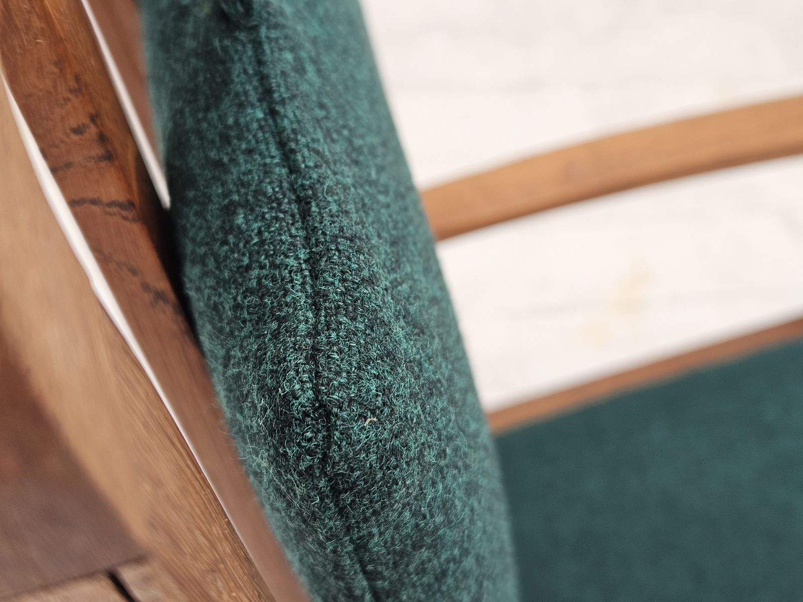 1950 60s, Reupholstered Danish Highback Rocking Chair, Kvadrat Furniture Wool. photo 1390.0