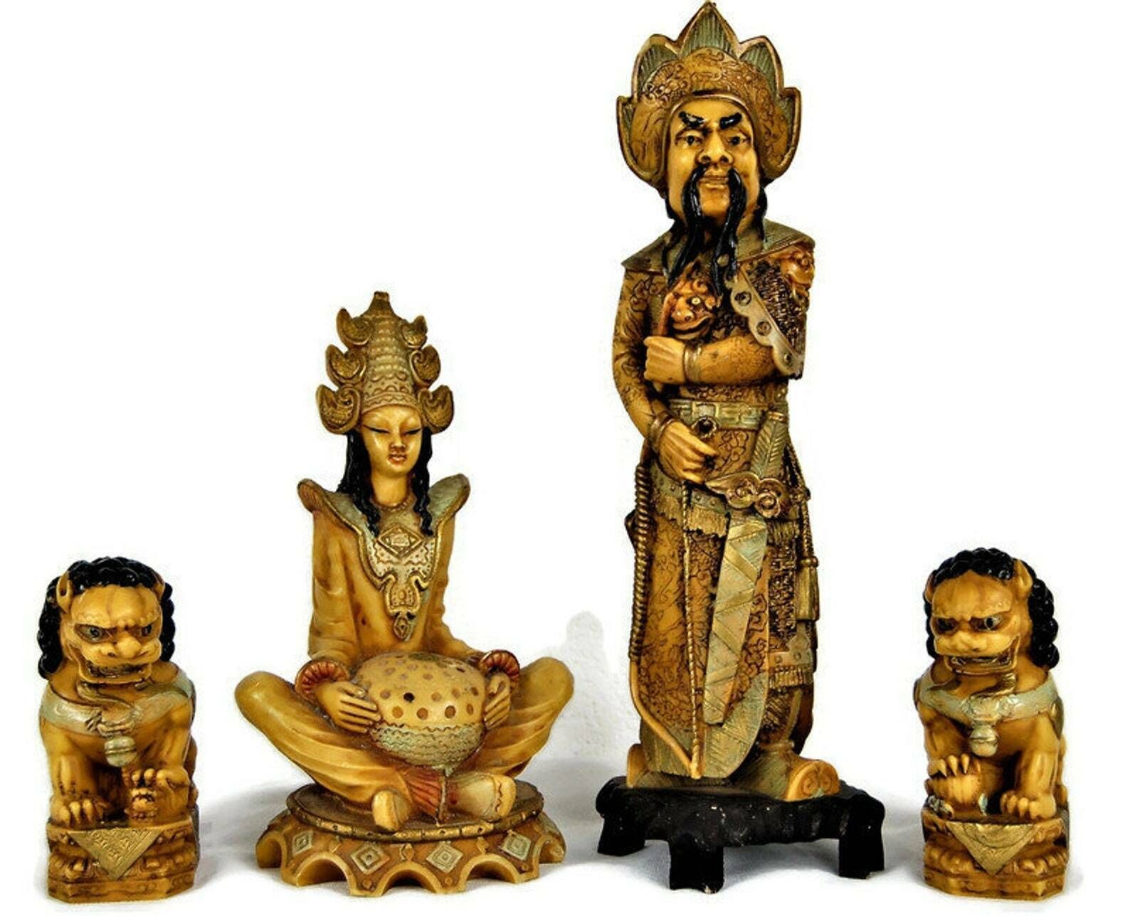Oriental Figurines Of A Royal Family With The Two Guardian Lions, Initials Signed Ag Based