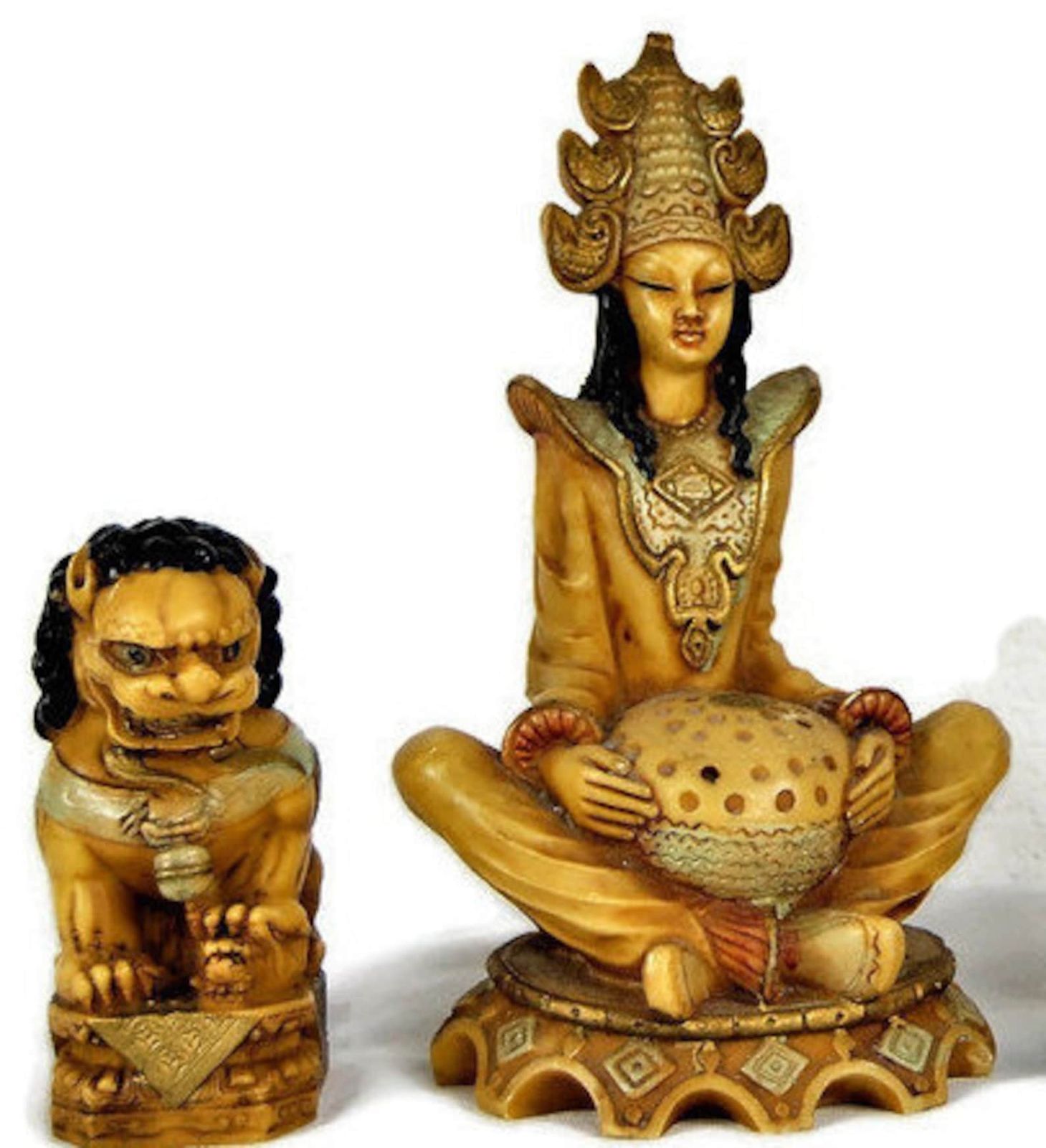 Oriental Figurines Of A Royal Family With The Two Guardian Lions, Initials Signed Ag Based photo for sale