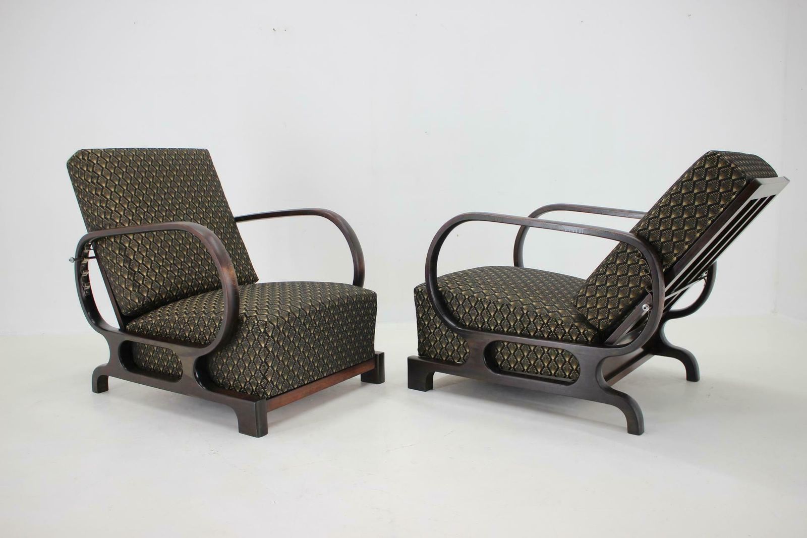 1930s Pair Of Rare Restored Art Deco Adjustable Armchairs, Czechoslovakia photo furniture