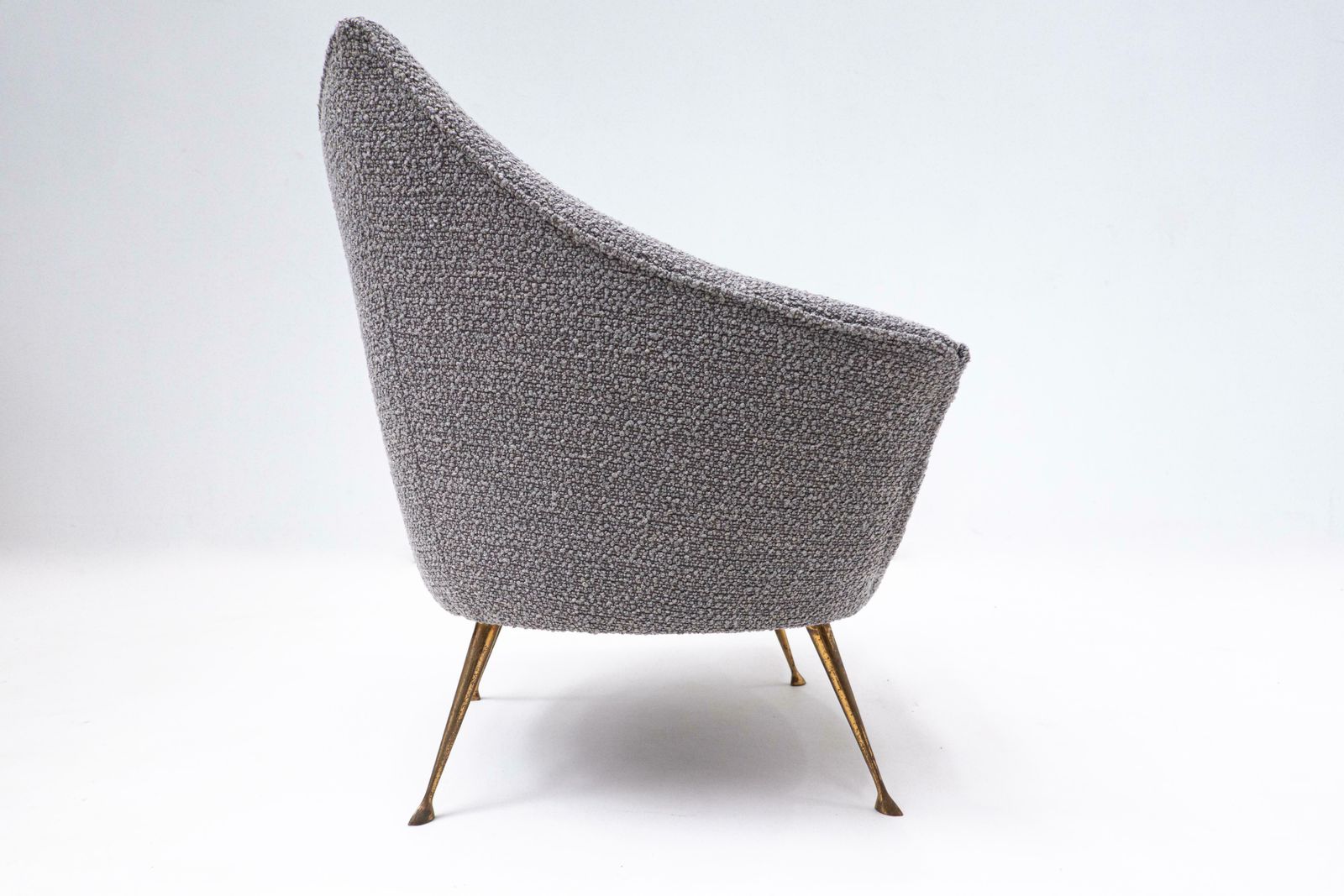 Pair Of Mid Century Grey New Upholstery And Brass Feets Armchairs, Italy, 1950s photo vinterior