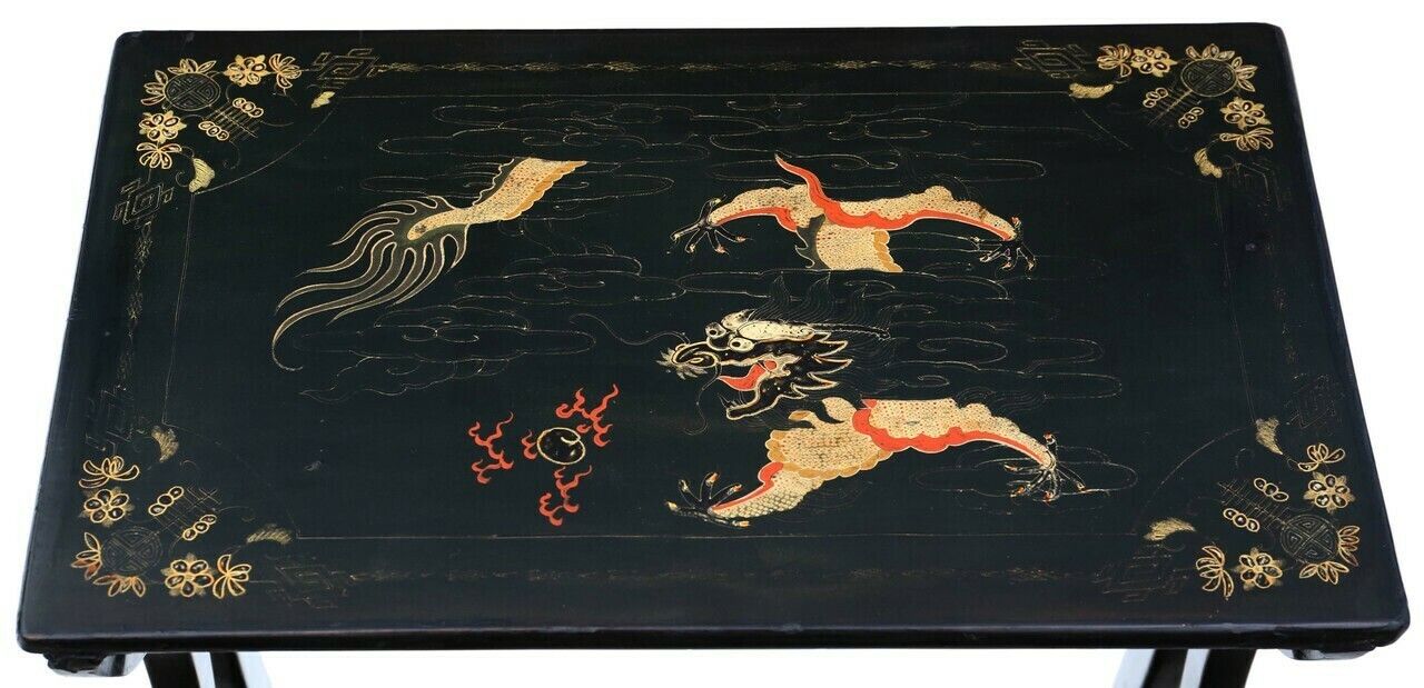 Antique Fine Quality Chinoiserie Decorated Black Lacquer Nest Of 4 19th Century Tables photo buy