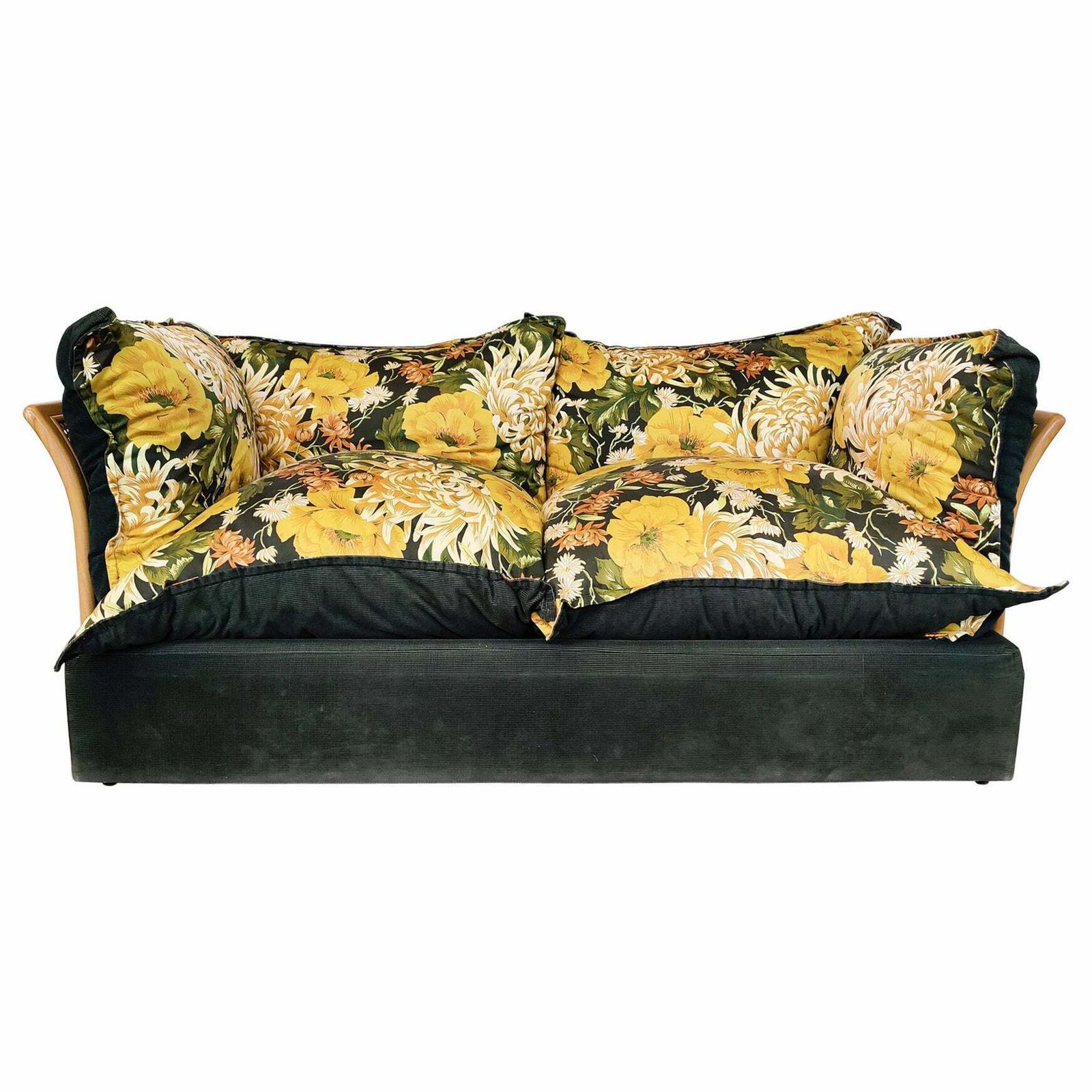 Mid Century Modern Italian Sofa, Rattan And Original Fabric, 1970s