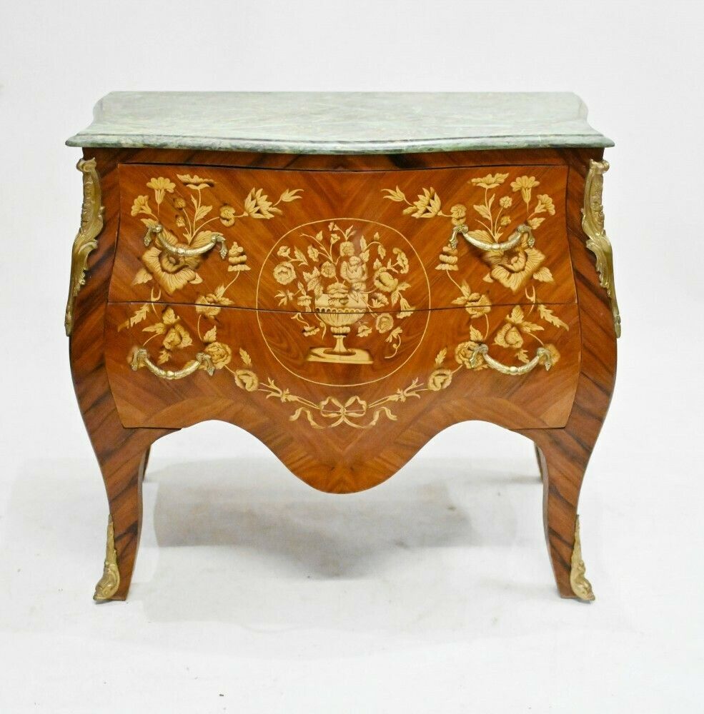French Bombe Commode Inlay Chest Of Drawers