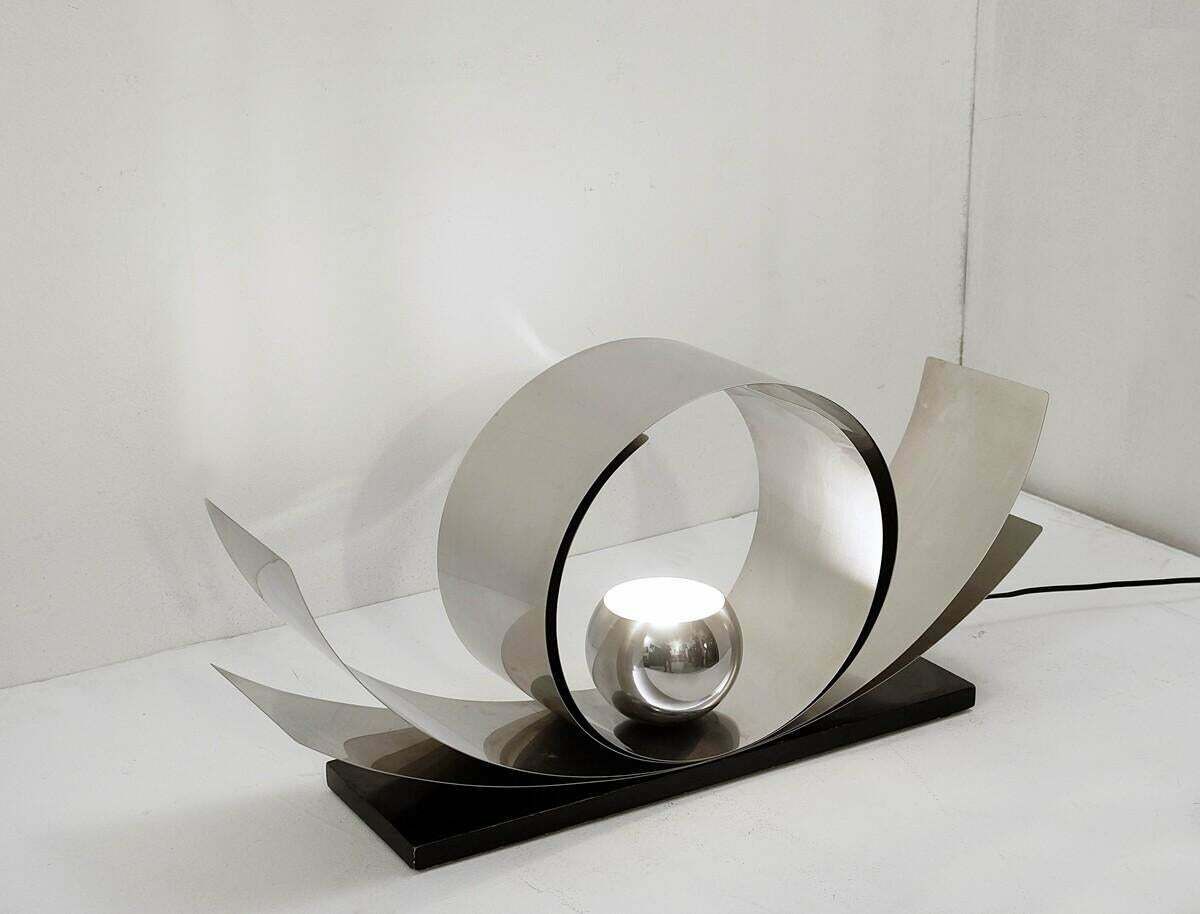 Mid Century Modern Metal And Wood Desk Lamp, Italy, 1970s photo vintage