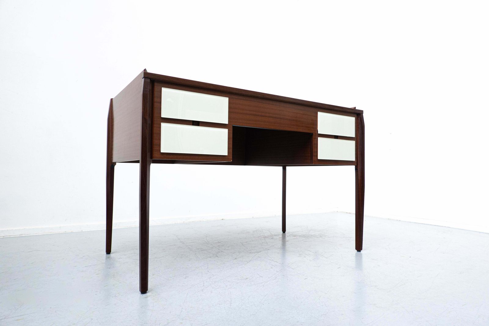 Mid Century Modern Italian Desk, Wood And Glass, 1950s photo furniture