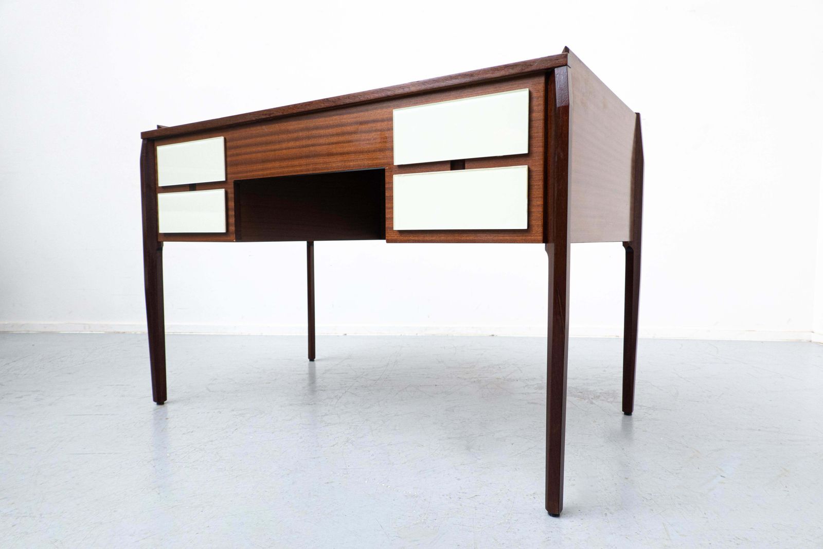 Furniture Mid Century Modern Italian Desk, Wood And Glass, 1950s photo