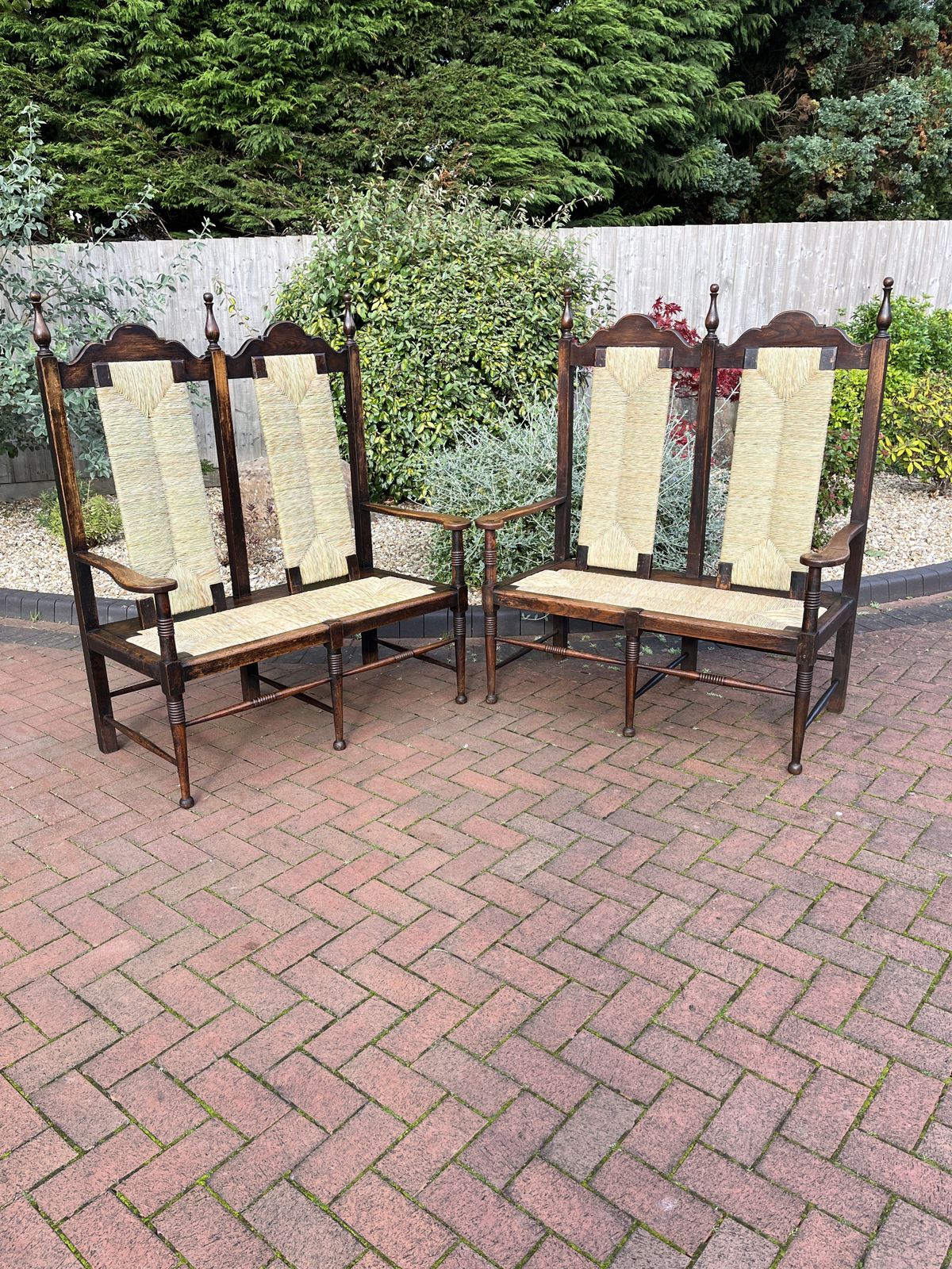 Furniture Rare Pair Of William Birch Oak Settles C1895 photo