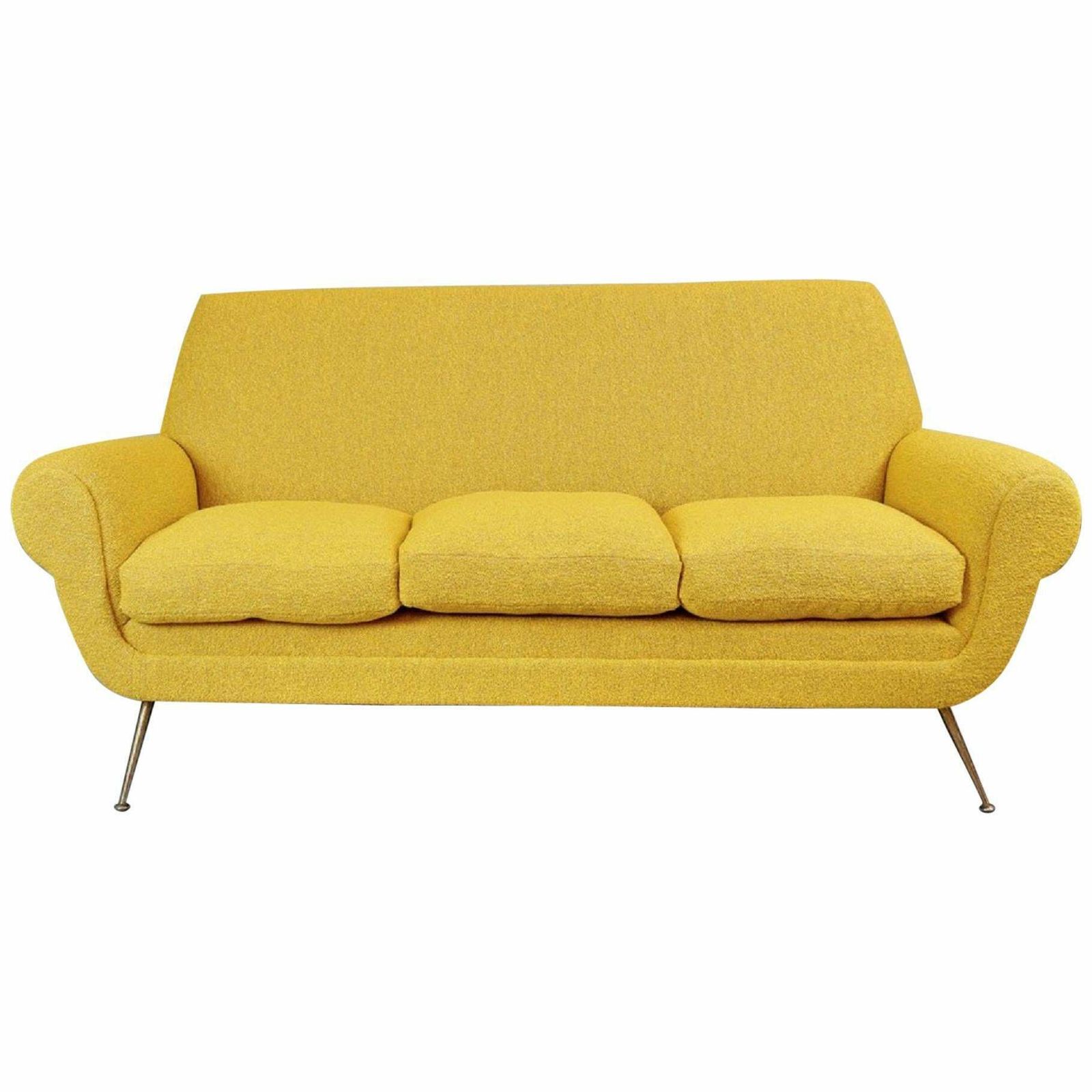 Gigi Radice For Minotti 3 Seat Sofa, 1950s, Curry Colour New Upholstery