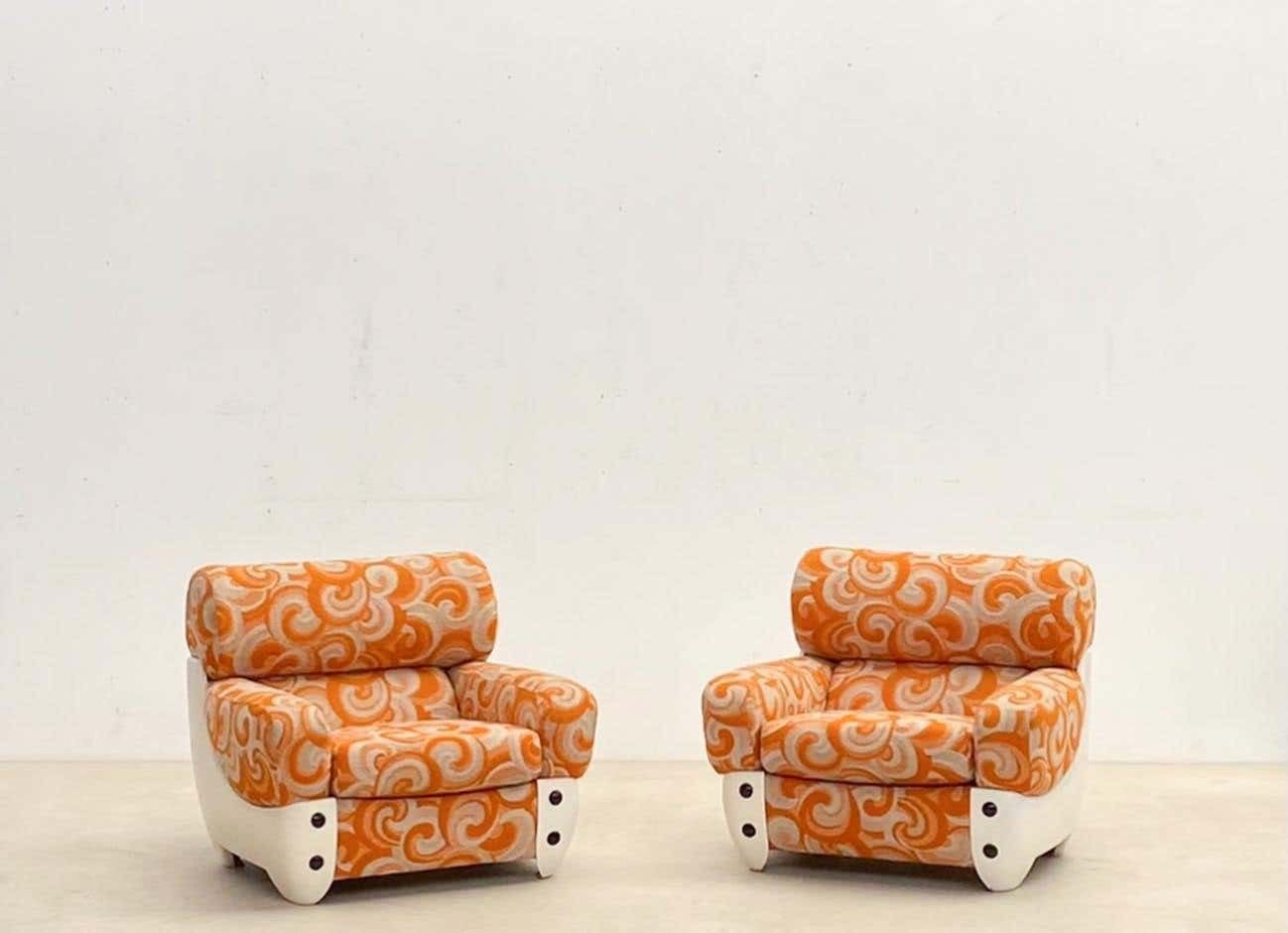 Mid Century Modern Pair Of Orange Armchairs, Italy, 1970s, Original Upholstery photo furniture