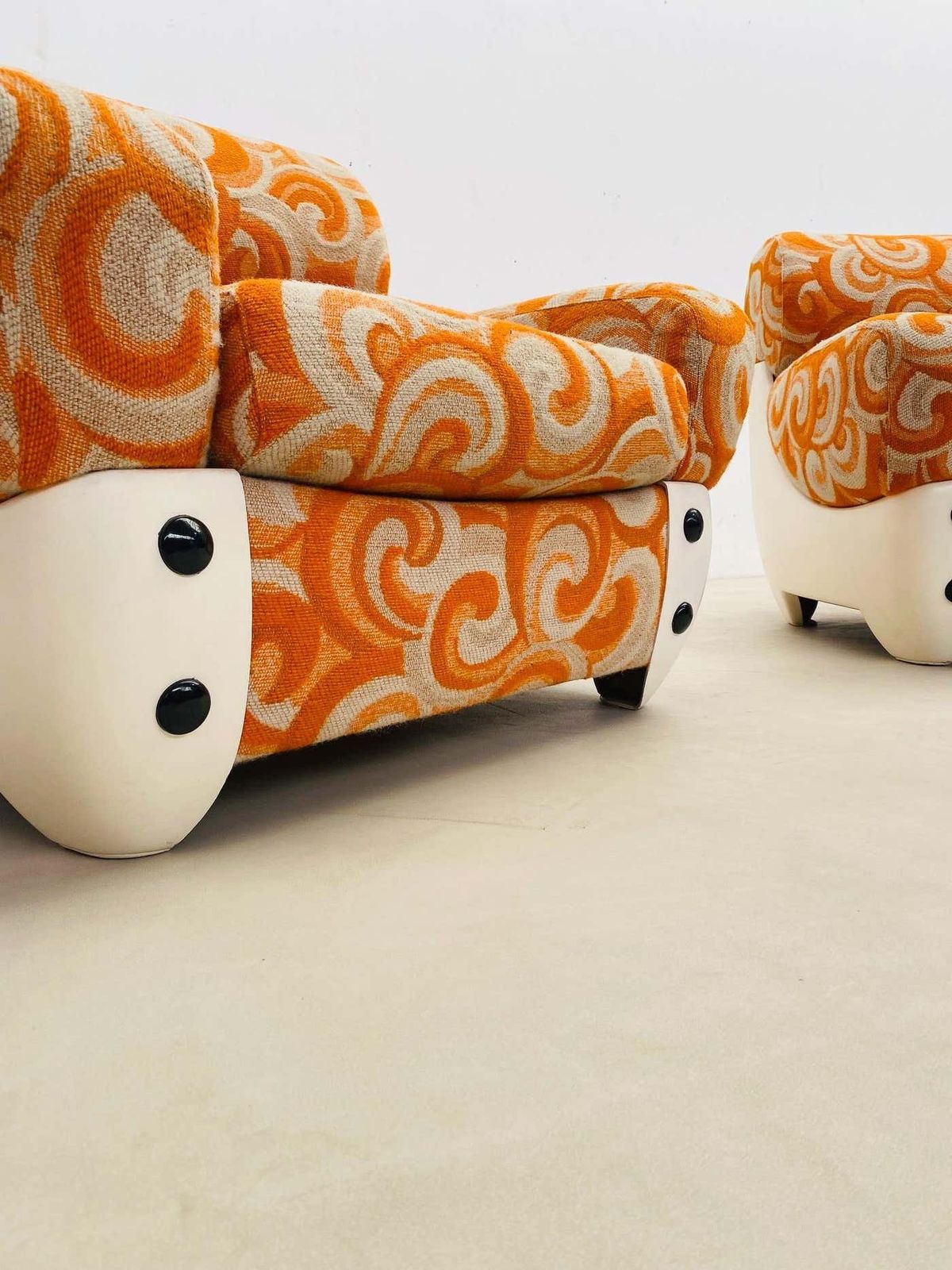 Mid Century Modern Pair Of Orange Armchairs, Italy, 1970s, Original Upholstery photo buy
