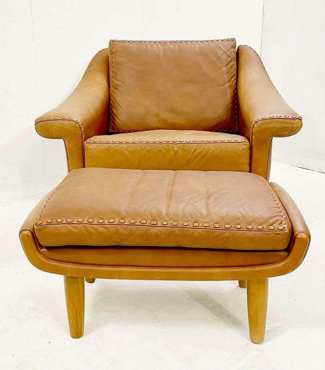 Mid Century Leather Armchair With Ottoman ''''Matador" By Aage Christiansen, 1970 photo 3131.0