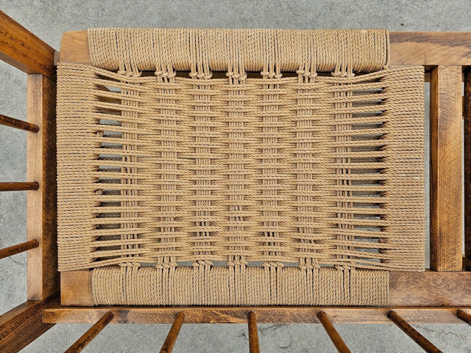 Mid Century Modern Telephone Bench With Danish Paper Cord Seat In Style Of Hans J. Wegner // Gossip Bench // Made In Yugoslavia In 1960s photo vintage
