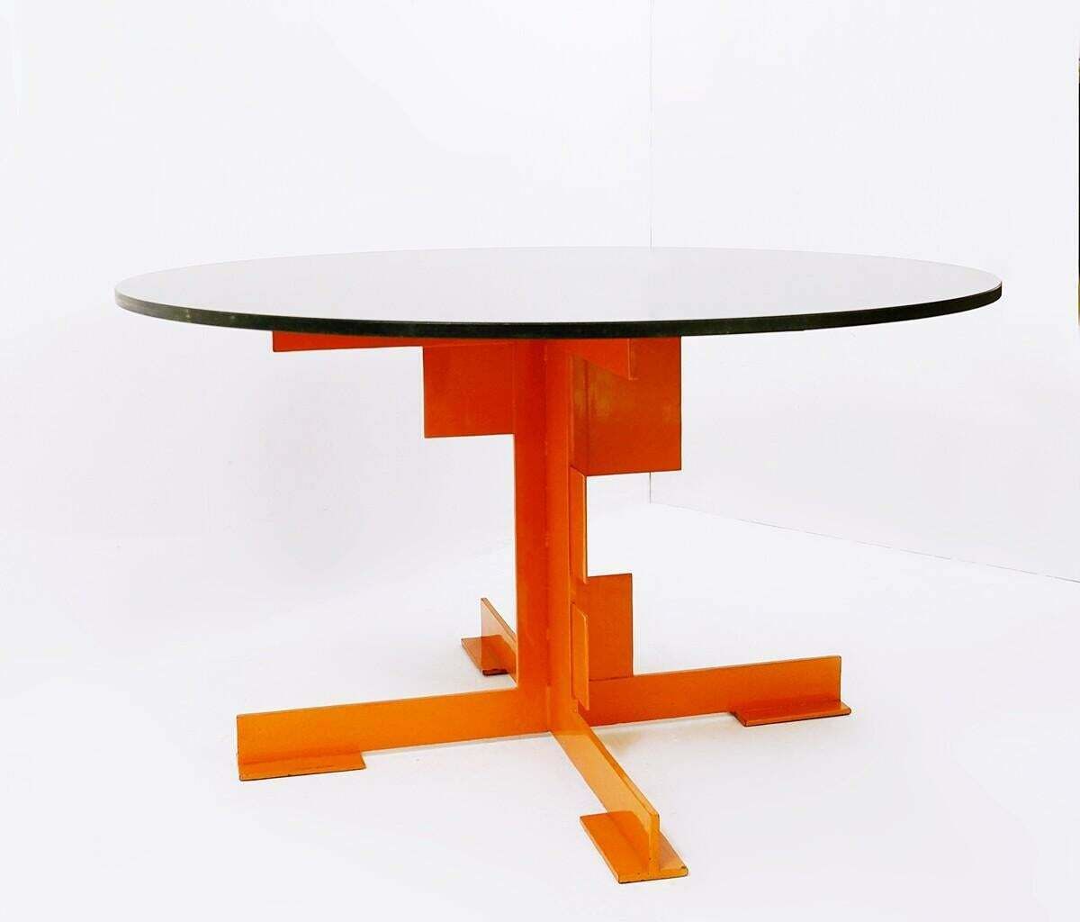 Orange Dining Table By Azucena, Metal And Black Granite, Italy, 1980s photo furniture