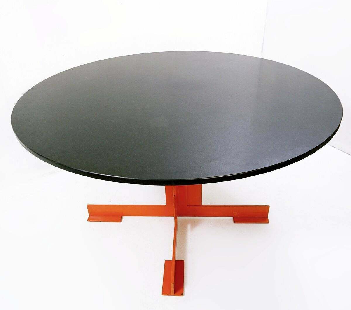 Orange Dining Table By Azucena, Metal And Black Granite, Italy, 1980s photo Furniture