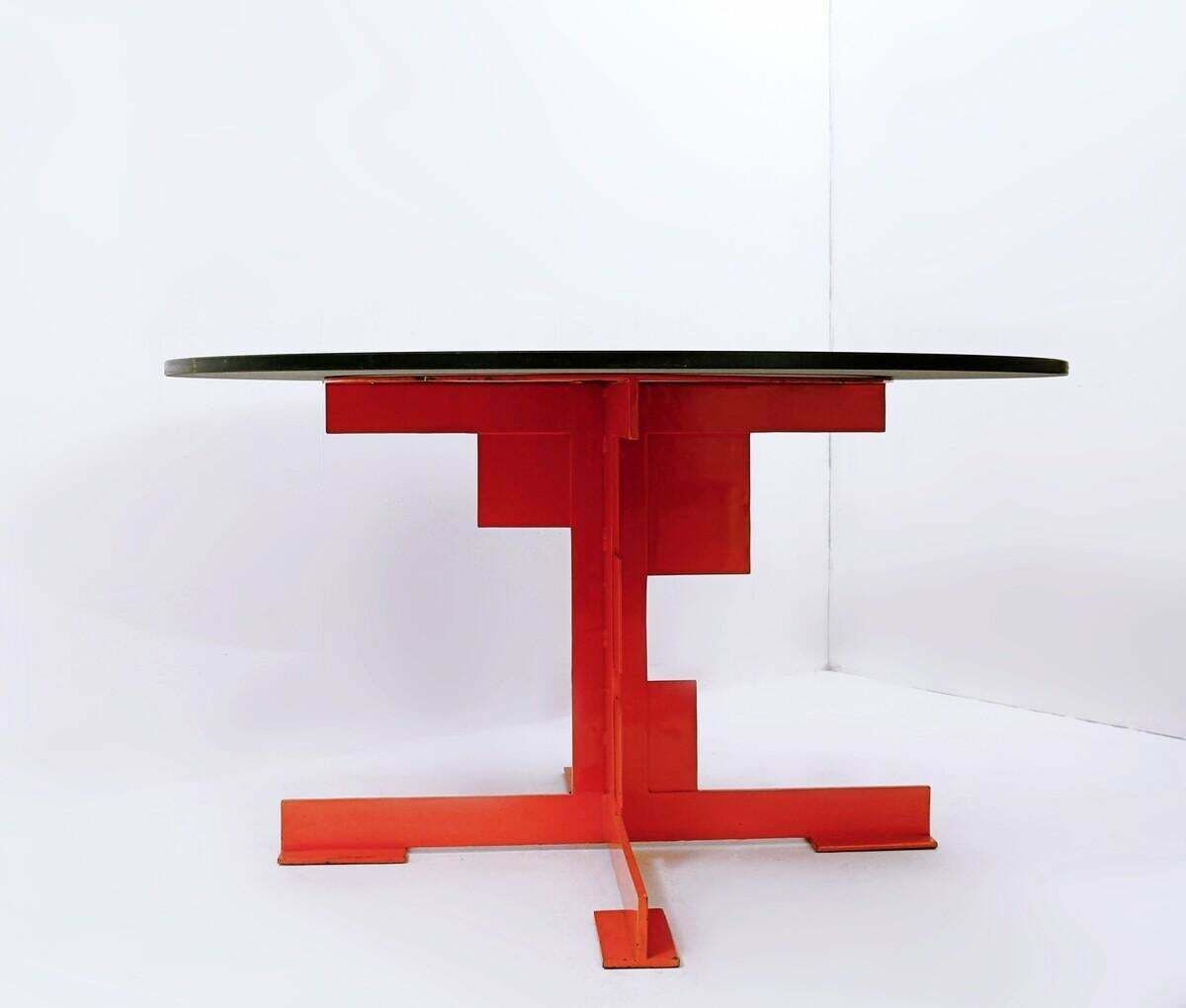 Orange Dining Table By Azucena, Metal And Black Granite, Italy, 1980s photo vinterior