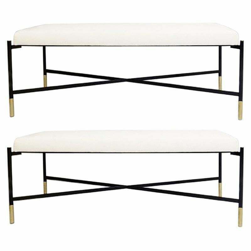 2 Benches New Cream White Fabric With Black Metal Legs, Price For One