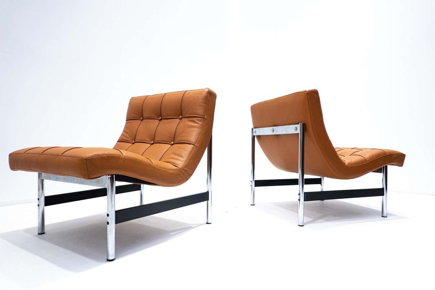 Mid Century Modern Pair Of Italian Armchairs, Cognac Leather, 1970s photo Furniture