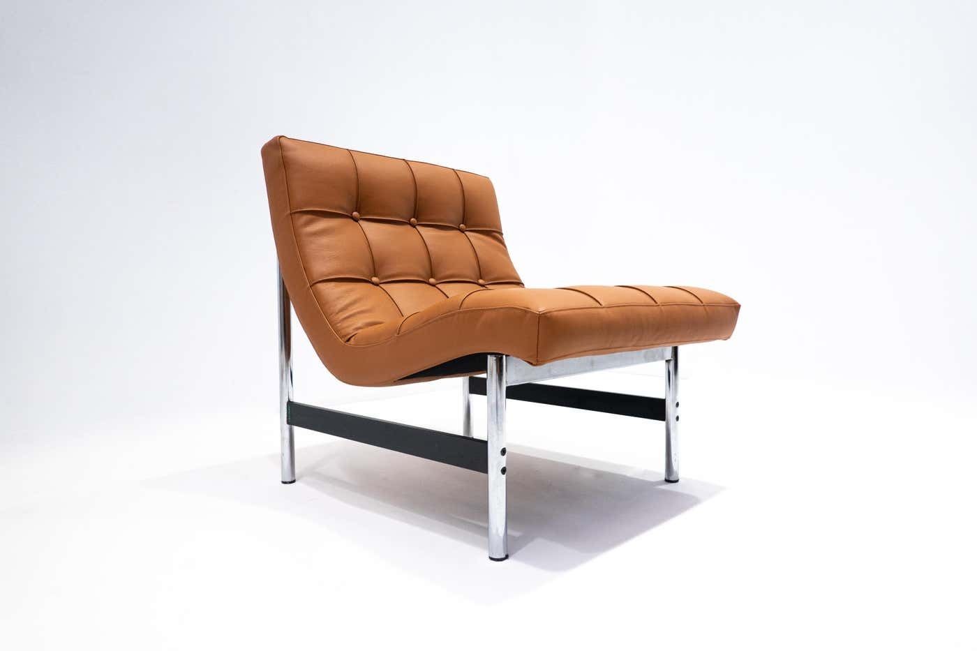 Mid Century Modern Pair Of Italian Armchairs, Cognac Leather, 1970s photo 4458.0